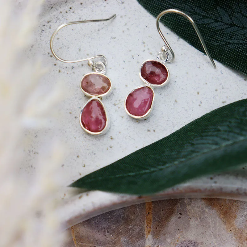 Pink Tourmaline Silver Boho Earrings