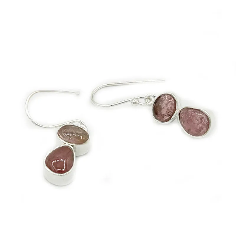 Pink Tourmaline Silver Boho Earrings