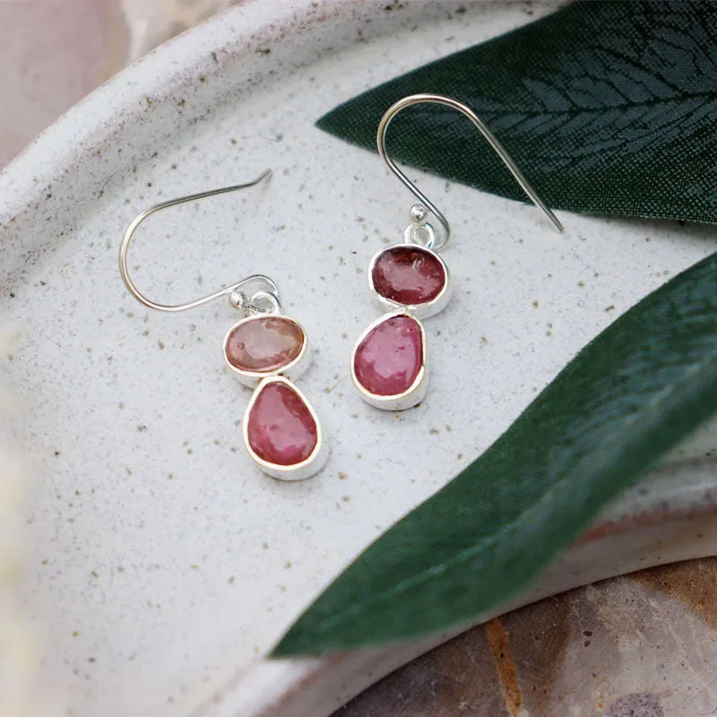 Pink Tourmaline Silver Boho Earrings