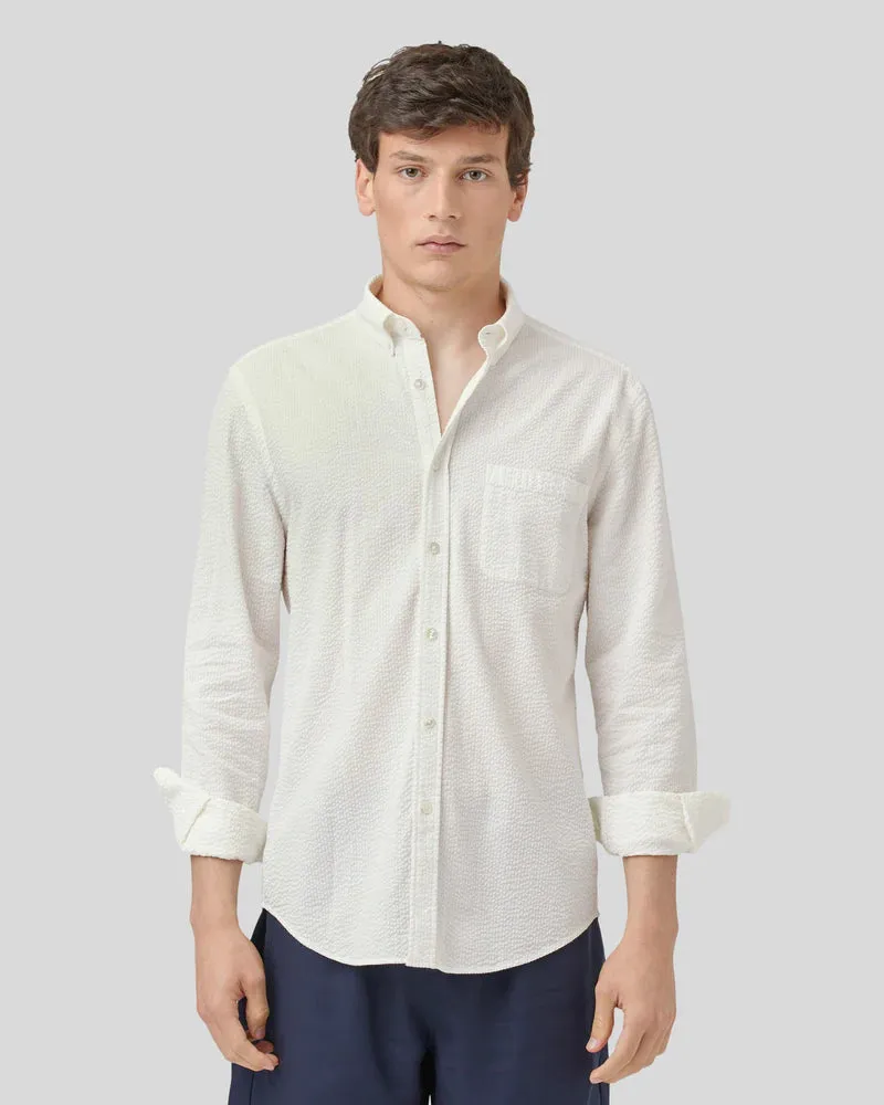 PORTUGUESE FLANNEL Atlantico White Seersucker Shirt