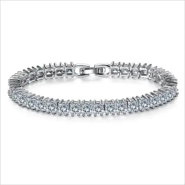 Princess Cut Tennis Bracelet 18K White Gold Plated