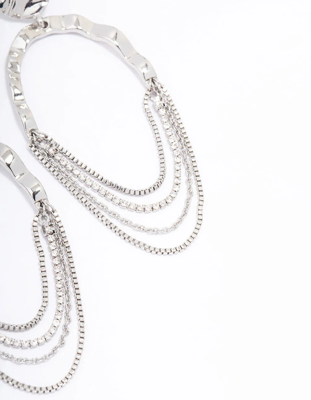 Rhodium Round Hanging Chain Drop Earrings