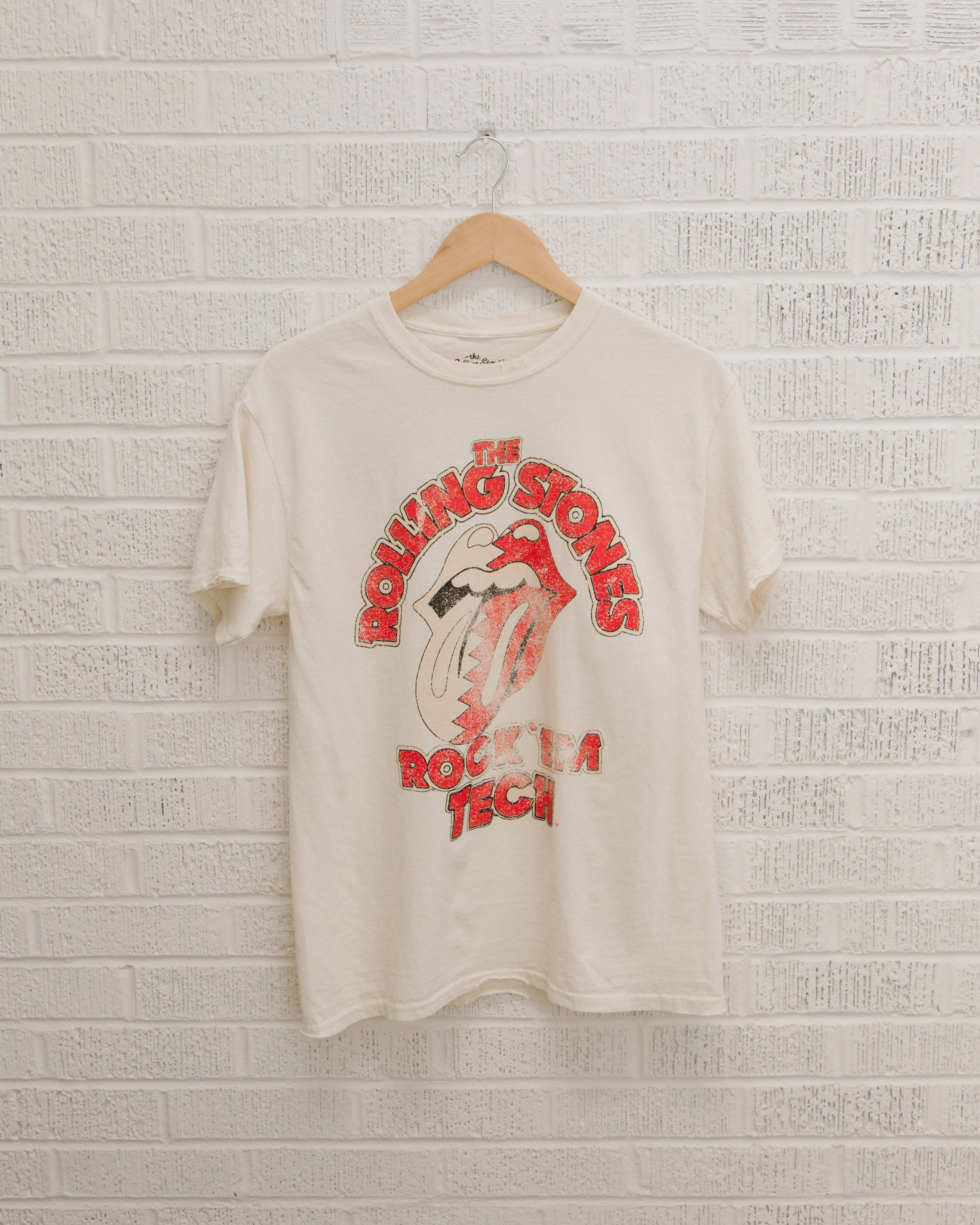 Rolling Stones Rock 'Em Texas Tech Off White Thrifted Tee