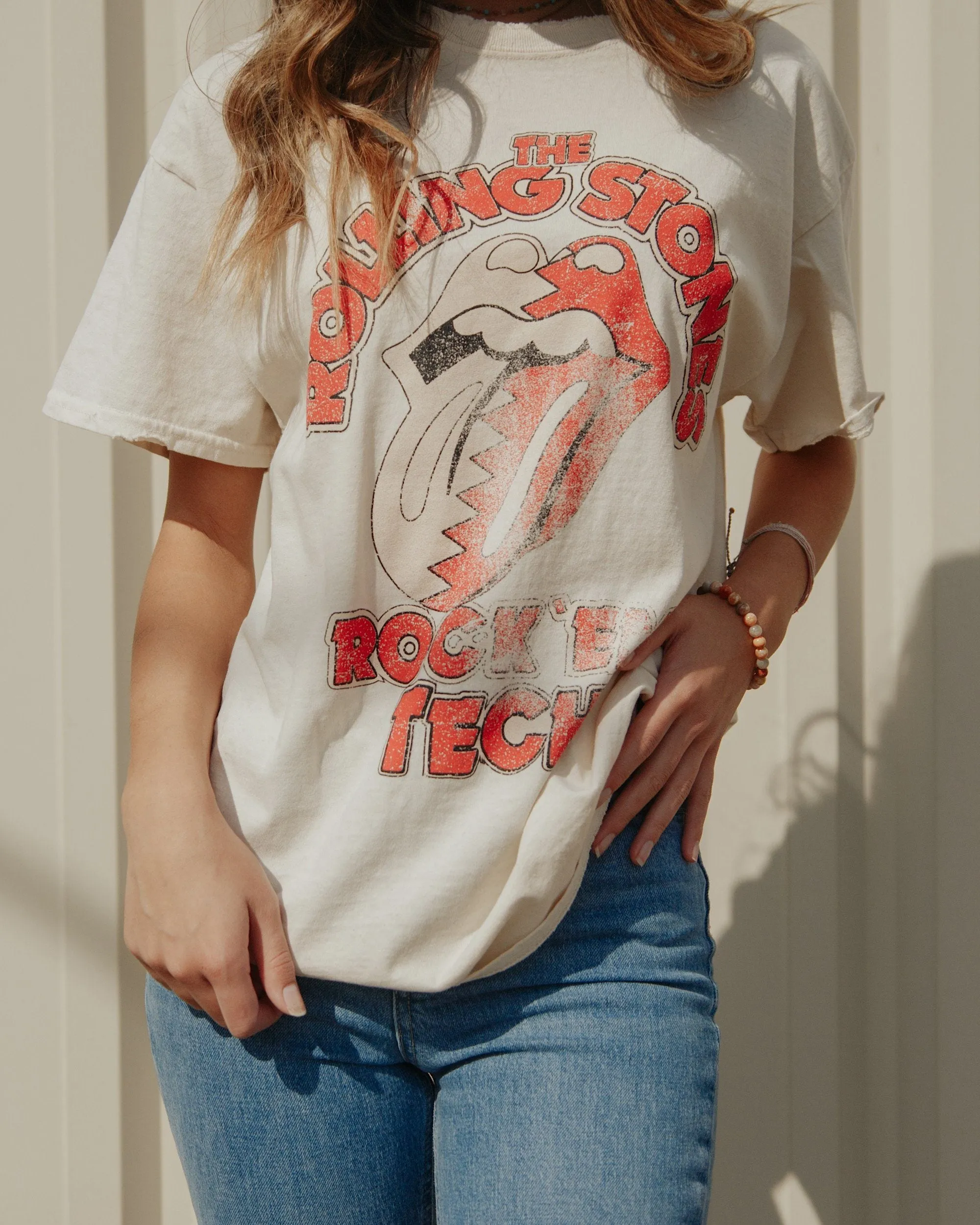 Rolling Stones Rock 'Em Texas Tech Off White Thrifted Tee