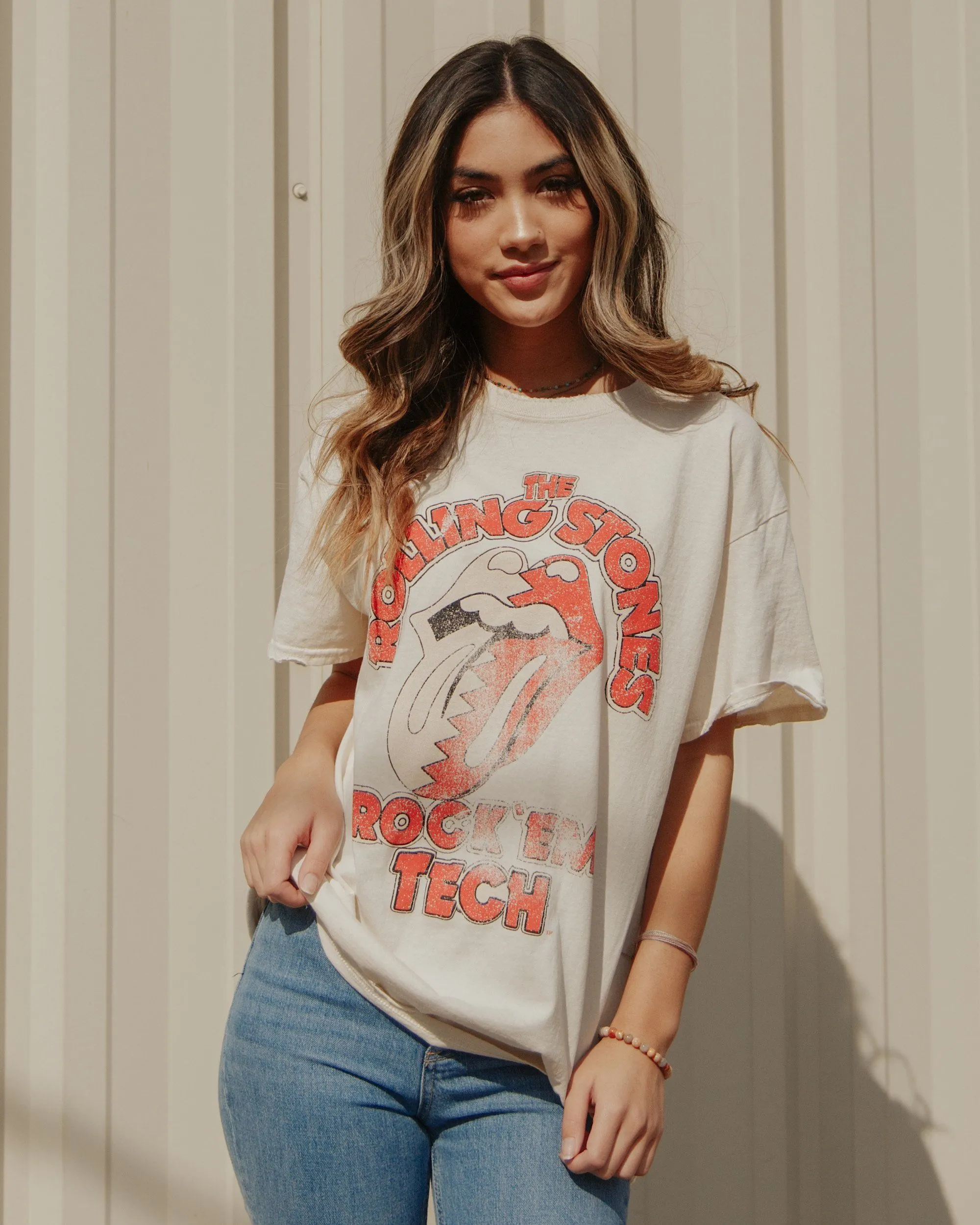 Rolling Stones Rock 'Em Texas Tech Off White Thrifted Tee