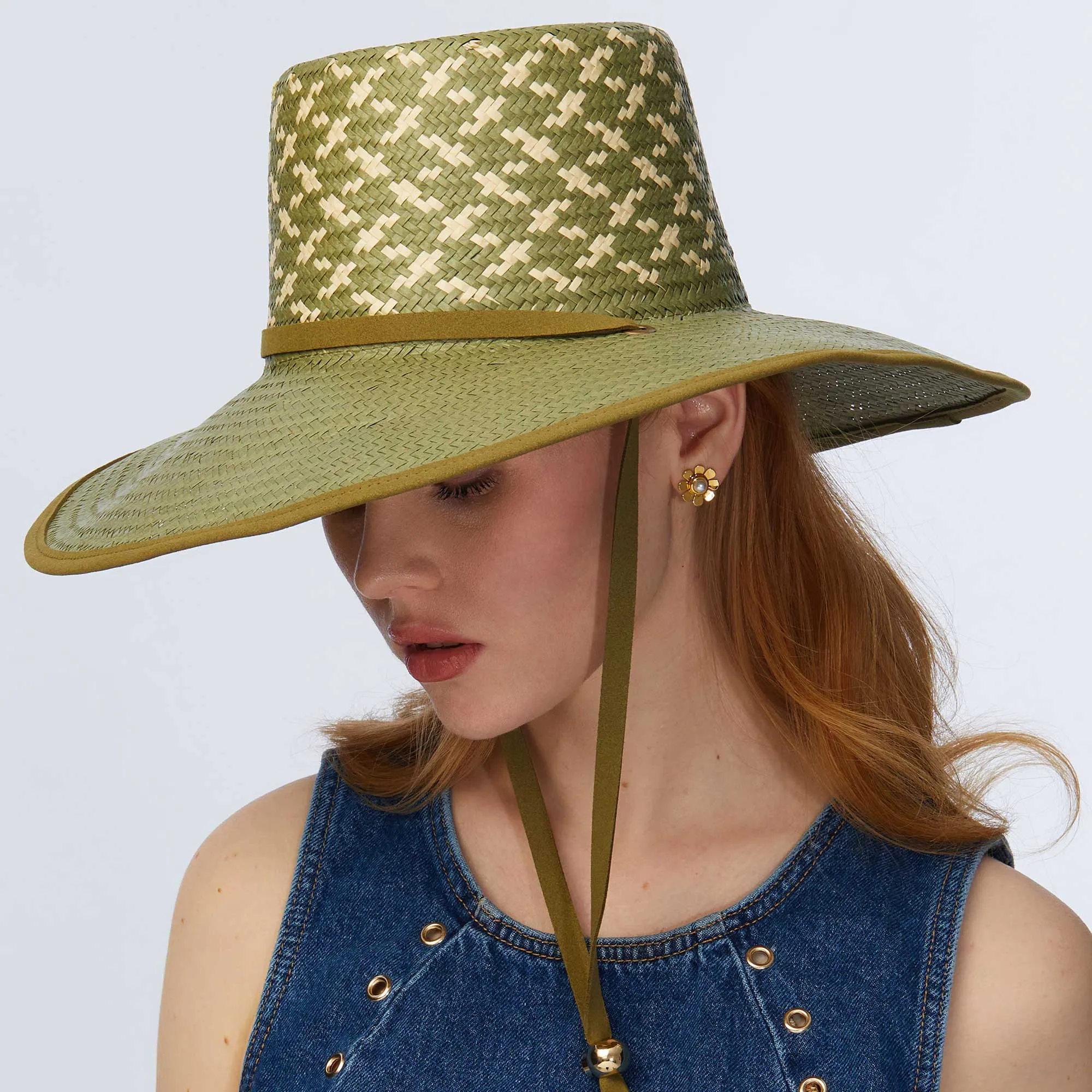 SAGE PLAID STRAW HAT