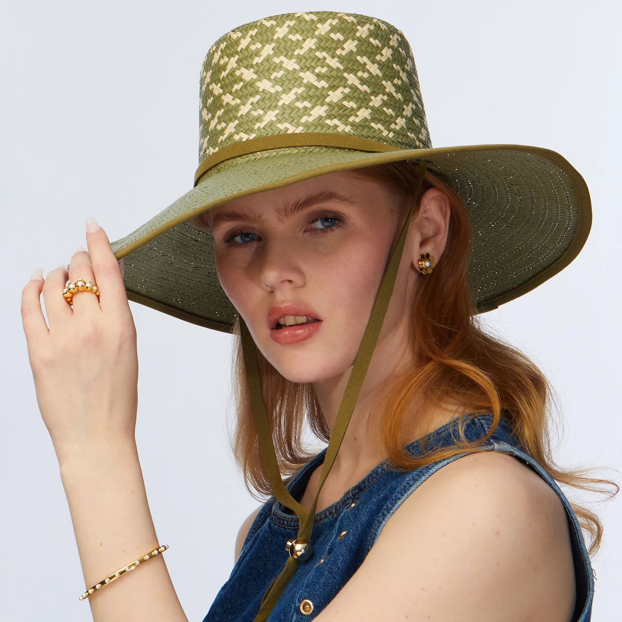 SAGE PLAID STRAW HAT