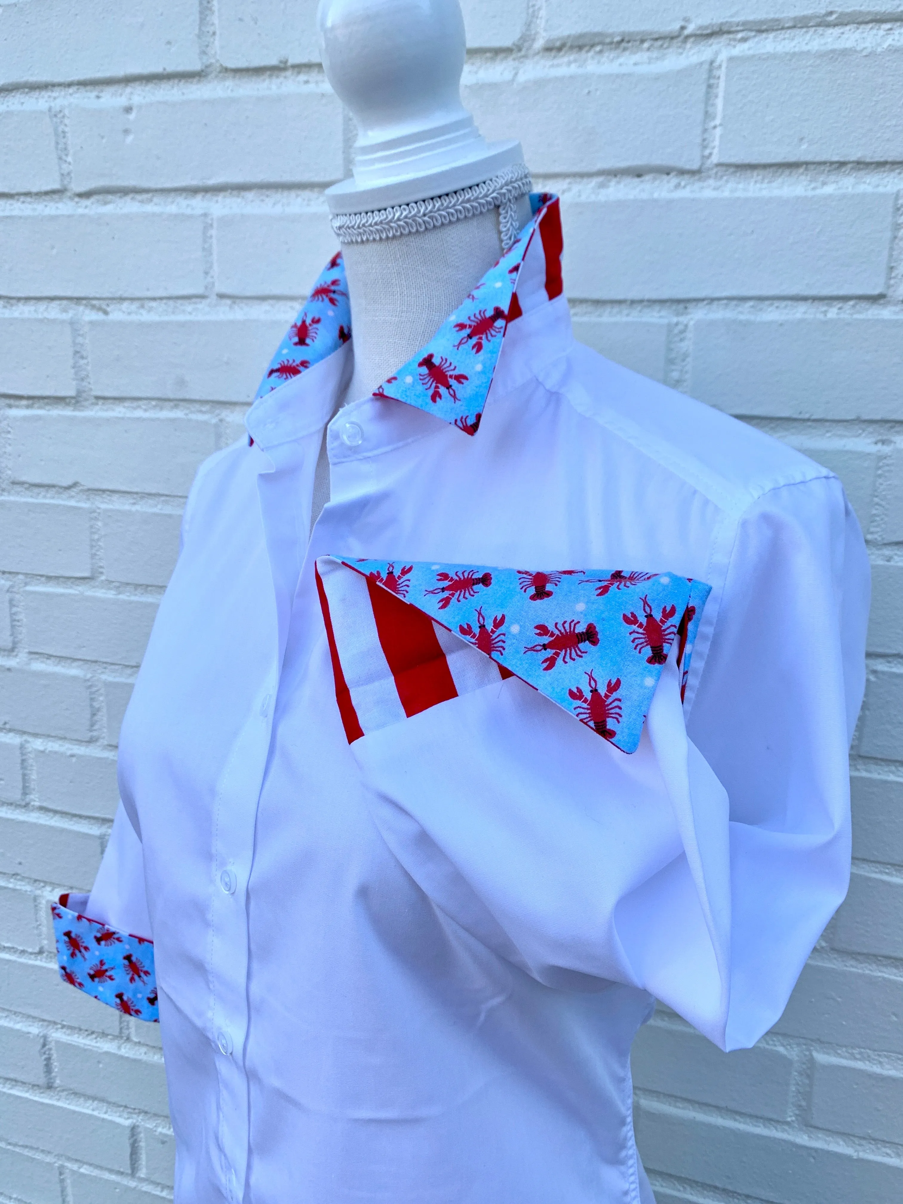 SALE - XS & S ONLY - Elizabeth 3/4 Sleeve White w Lobsters & Stripes (3420) *FINAL SALE*