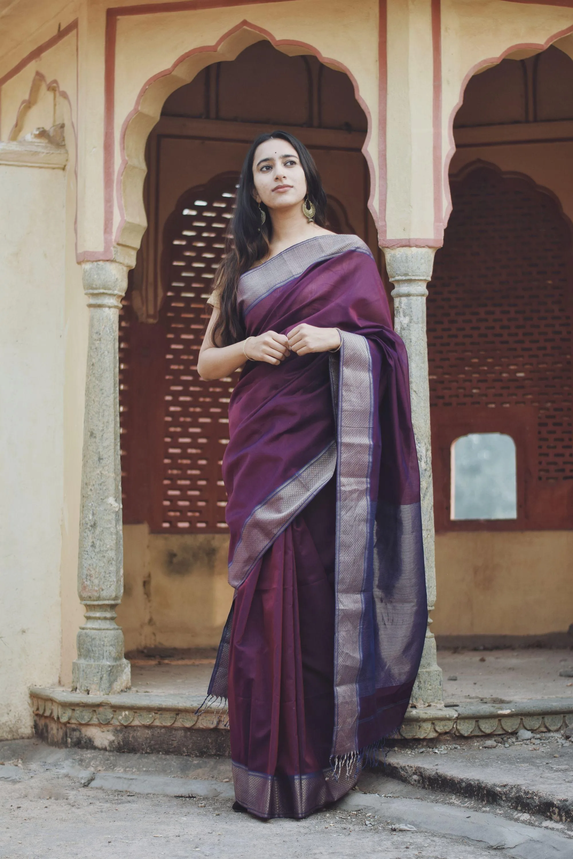 Seher - Dark Purple Maheshwari Saree