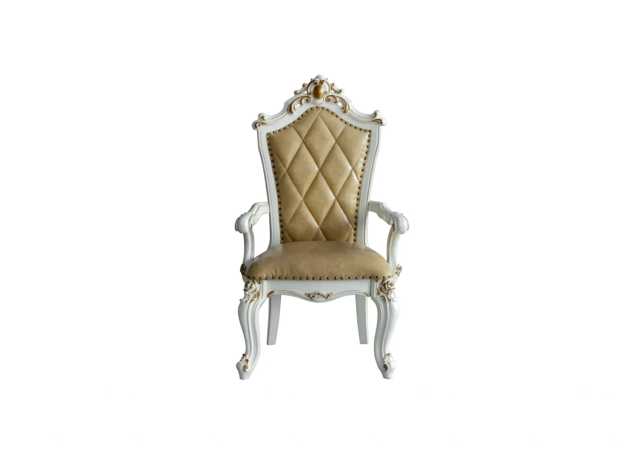 Set Of Two 27 Brown And White Faux Leather Tufted Side Chair