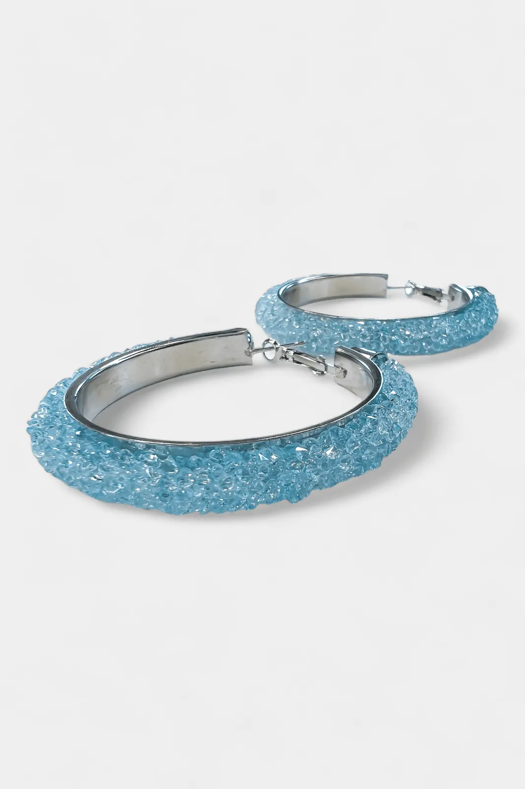 Silver & Blue Rhinestone Crystal Hoop Earrings