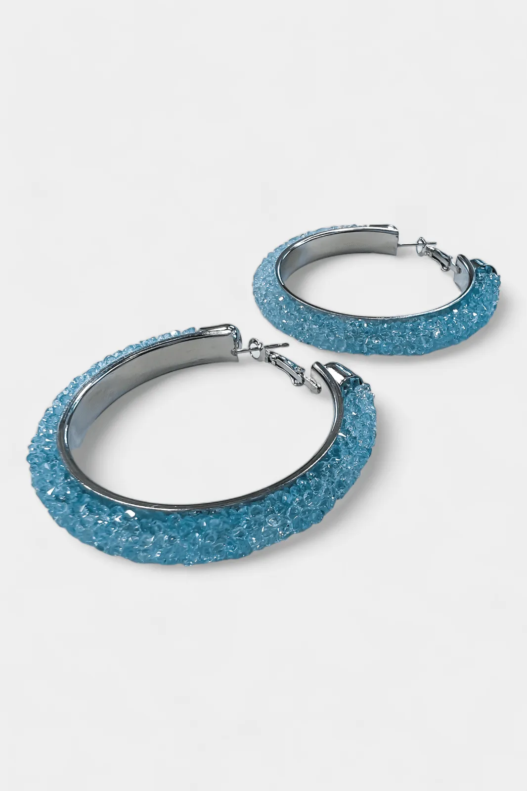 Silver & Blue Rhinestone Crystal Hoop Earrings