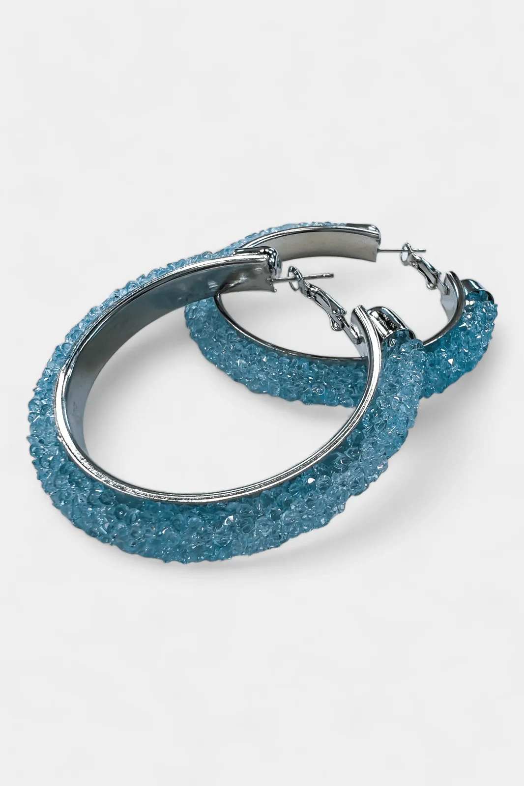 Silver & Blue Rhinestone Crystal Hoop Earrings