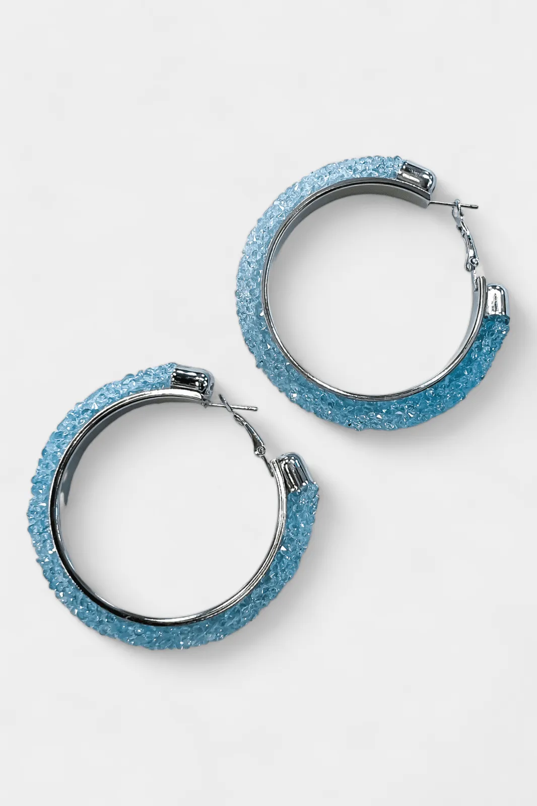 Silver & Blue Rhinestone Crystal Hoop Earrings