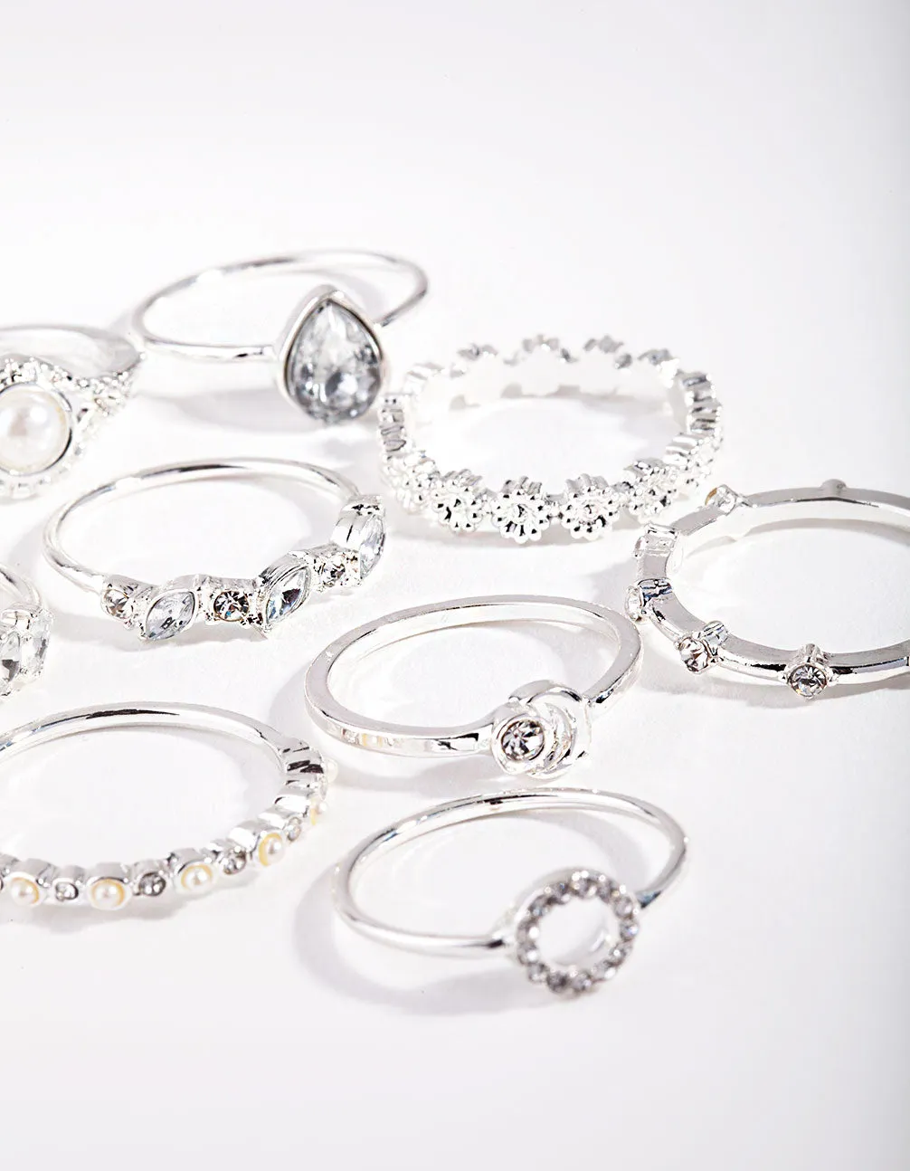 Silver Dainty Floral Ring 10-Pack