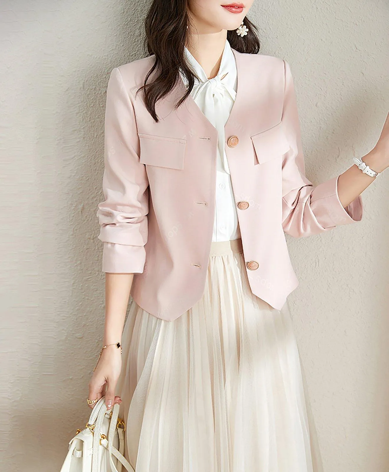 Spring Pink Short Jacket Green Cardigan Blazer Coat