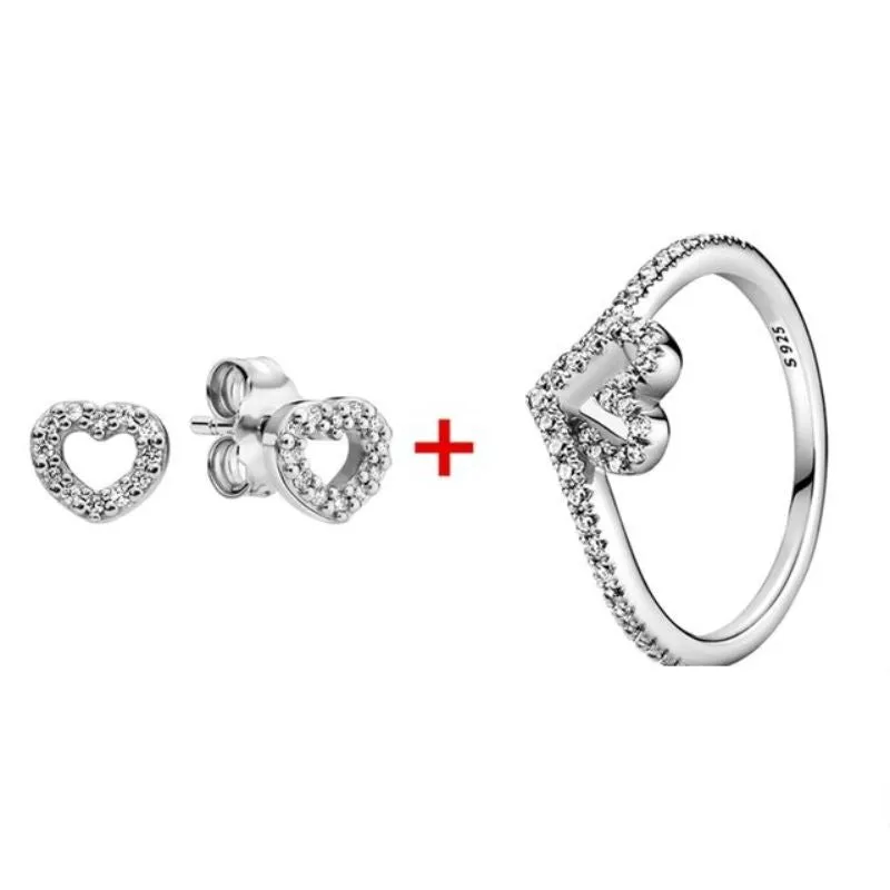 Sterling Silver Zircon Sparkling Earring & Ring For Women