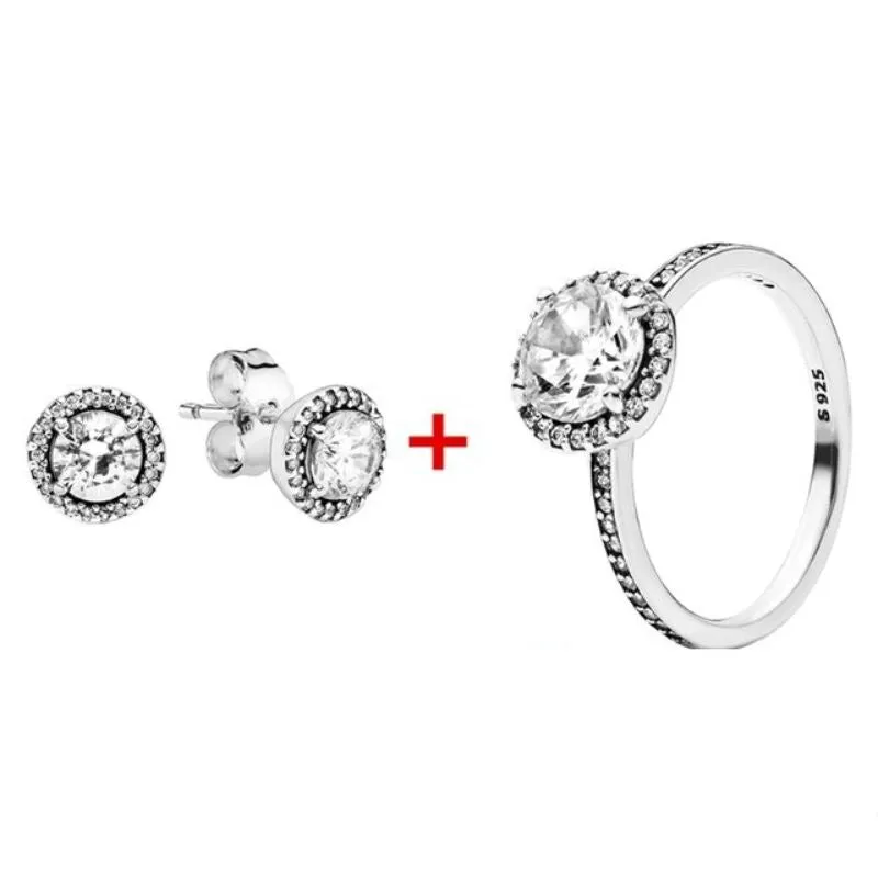 Sterling Silver Zircon Sparkling Earring & Ring For Women