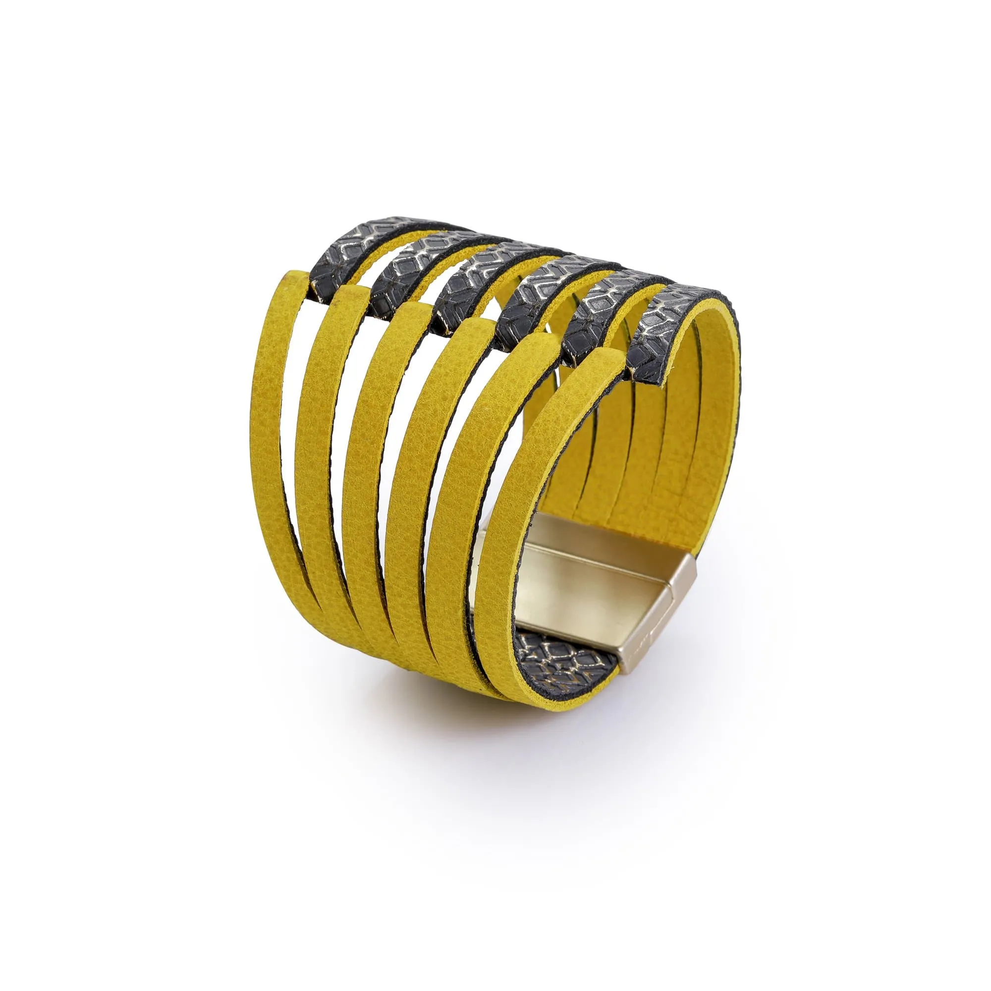 Stripes gold leather statement bracelet