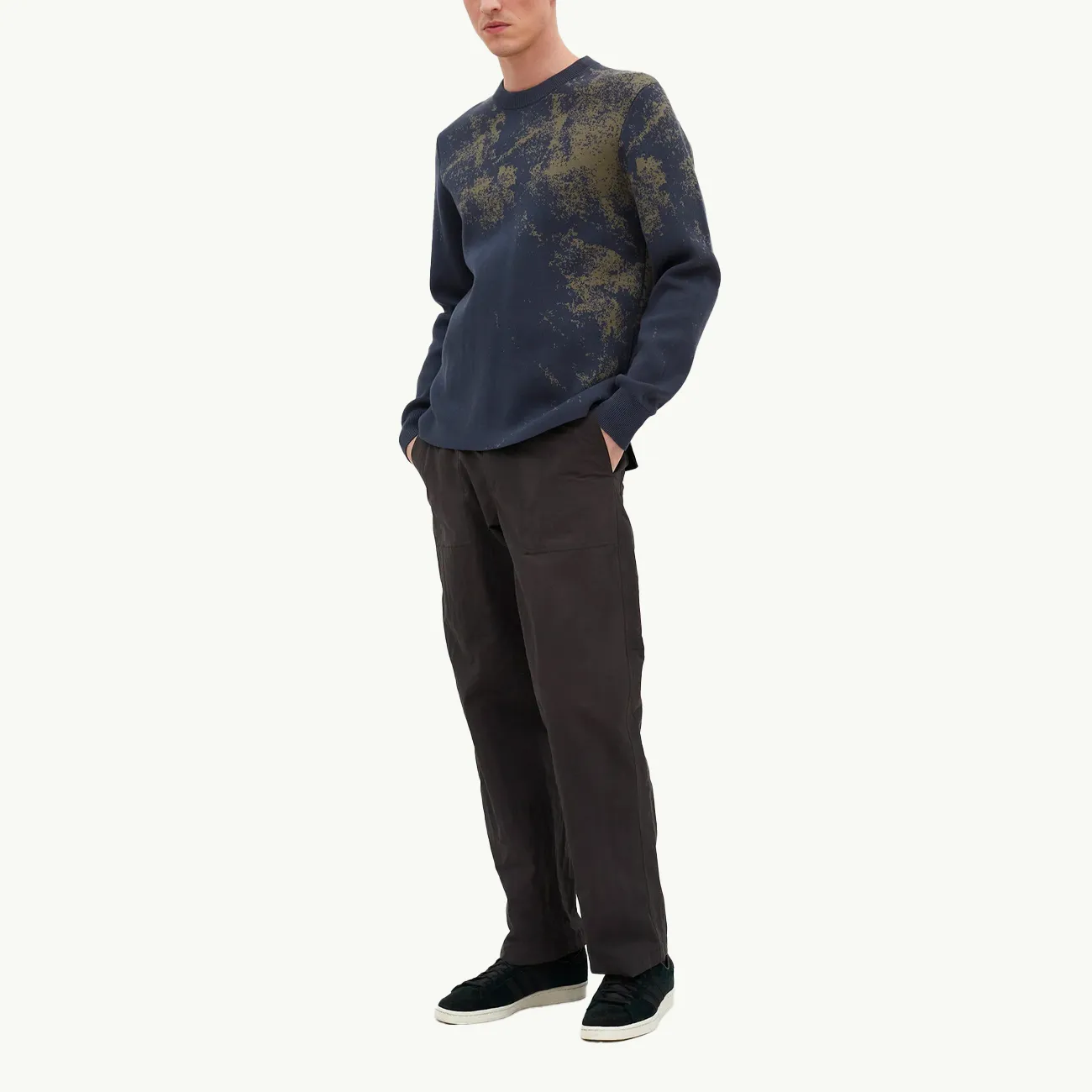 Teis Cotton Jacquard Sweater - Steel Blue