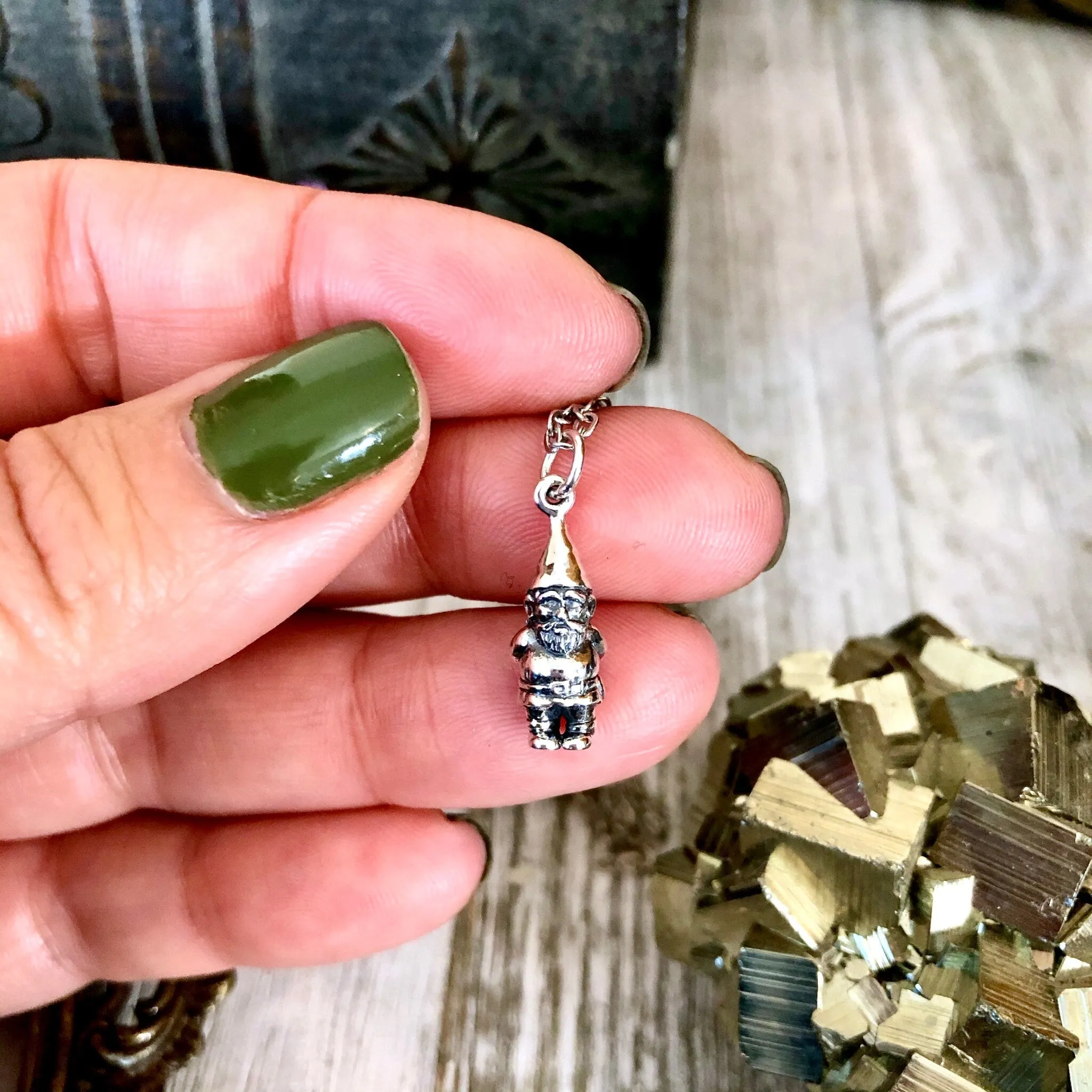 Tiny Talisman Collection - Sterling Silver Teeny Garden Gnome Necklace Pendant 19x7mm  / Curated  Collection