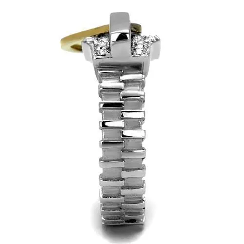 TK2520 Two-Tone IP Gold (Ion Plating) Stainless Steel Ring with Top Grade Crystal in Clear