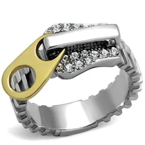 TK2520 Two-Tone IP Gold (Ion Plating) Stainless Steel Ring with Top Grade Crystal in Clear