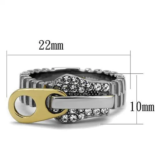 TK2520 Two-Tone IP Gold (Ion Plating) Stainless Steel Ring with Top Grade Crystal in Clear