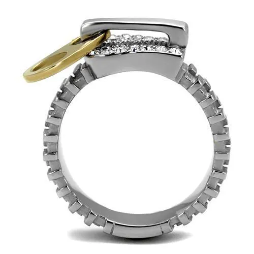 TK2520 Two-Tone IP Gold (Ion Plating) Stainless Steel Ring with Top Grade Crystal in Clear