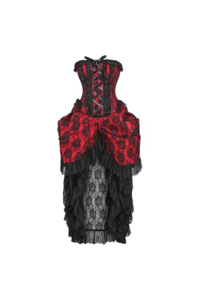 Top Drawer Steel Boned Red w/Black Lace Bustle Corset Dress