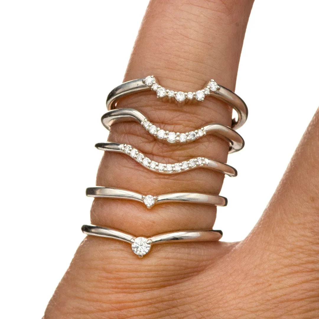 Vani Band - Tiny Diamond V-Shape Contoured Sterling Silver Stacking Wedding Ring, Ready to Ship