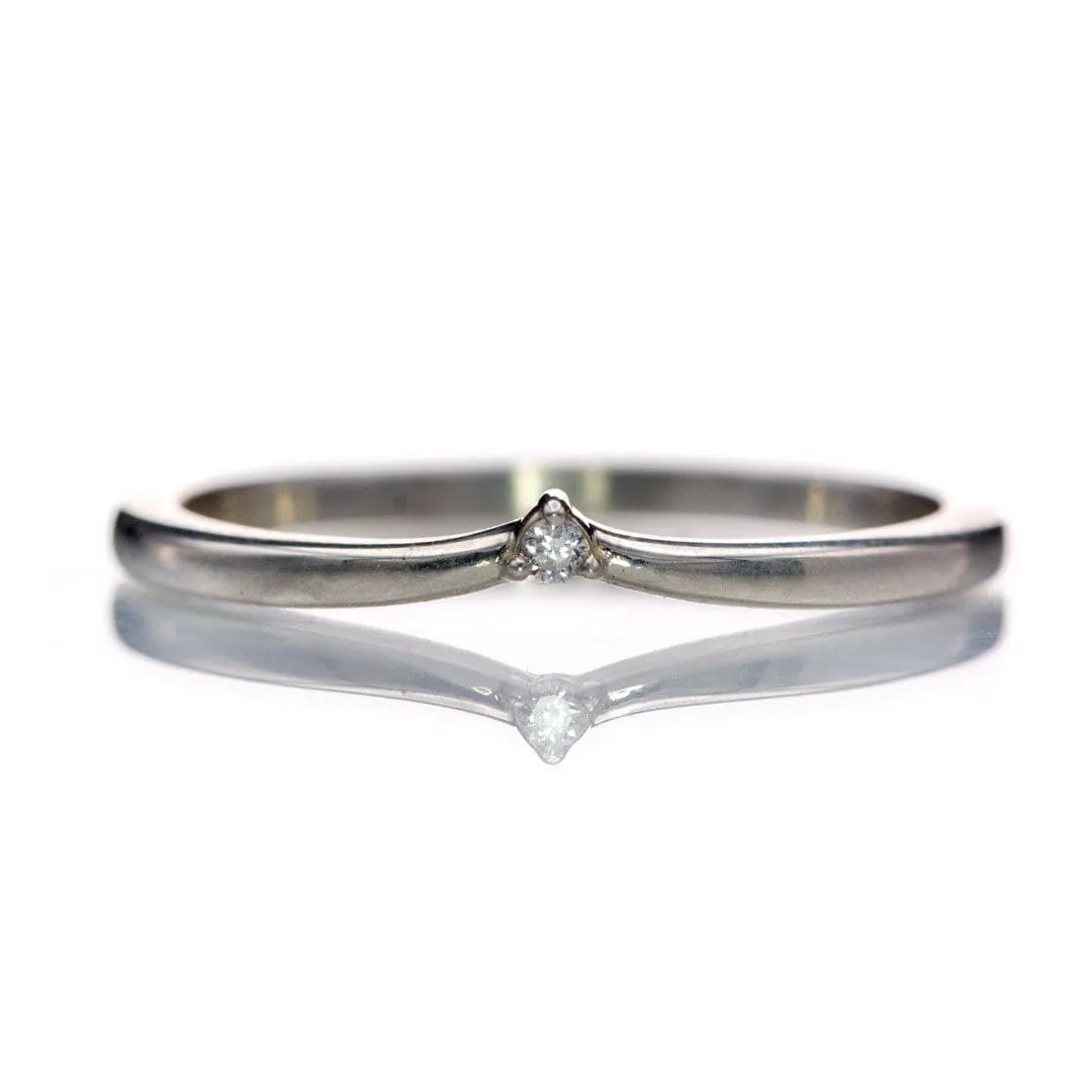 Vani Band - Tiny Diamond V-Shape Contoured Sterling Silver Stacking Wedding Ring, Ready to Ship