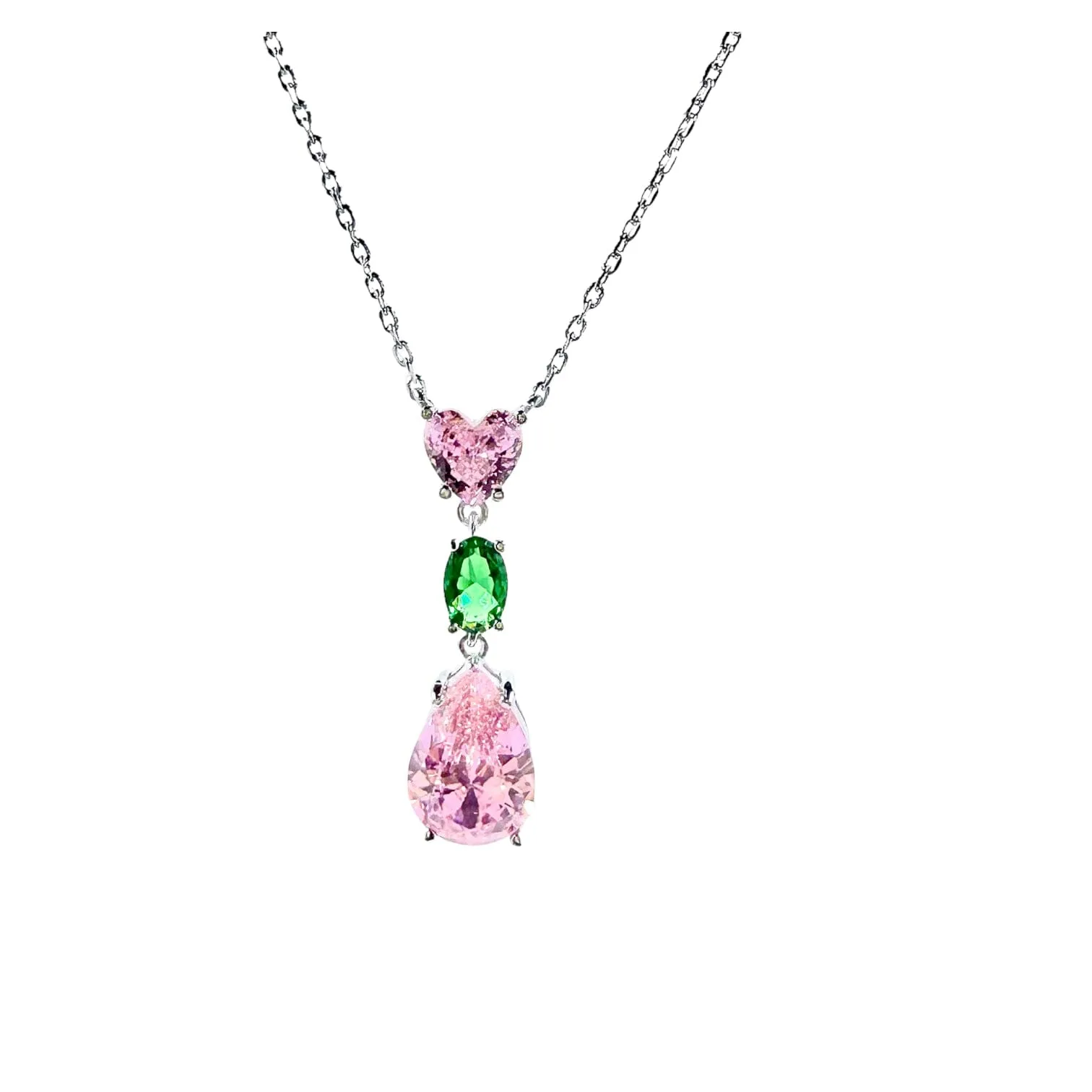 Victoria Pink and Green Drop Necklace