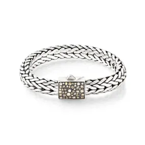 VINCENT PEACH STERLING SILVER WOVEN BRACELET WITH WHITE AND CHAMPAGNE DIAMOND CLASP