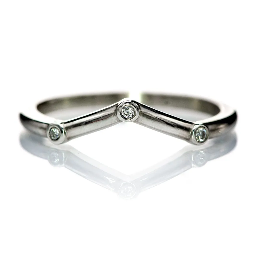 Vinnie Chevron Band - Bezel Set Diamond Contoured Wedding Ring