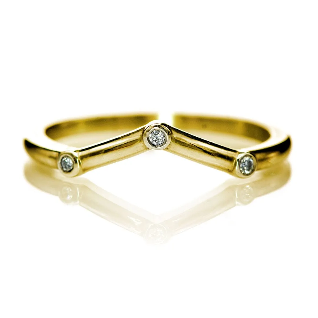 Vinnie Chevron Band - Bezel Set Diamond Contoured Wedding Ring