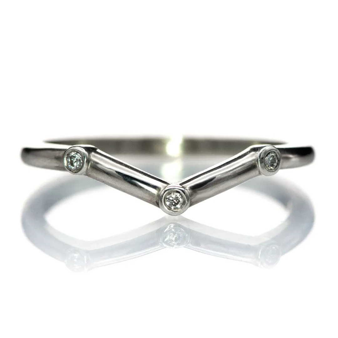 Vinnie Chevron Band - Bezel Set Diamond Contoured Wedding Ring