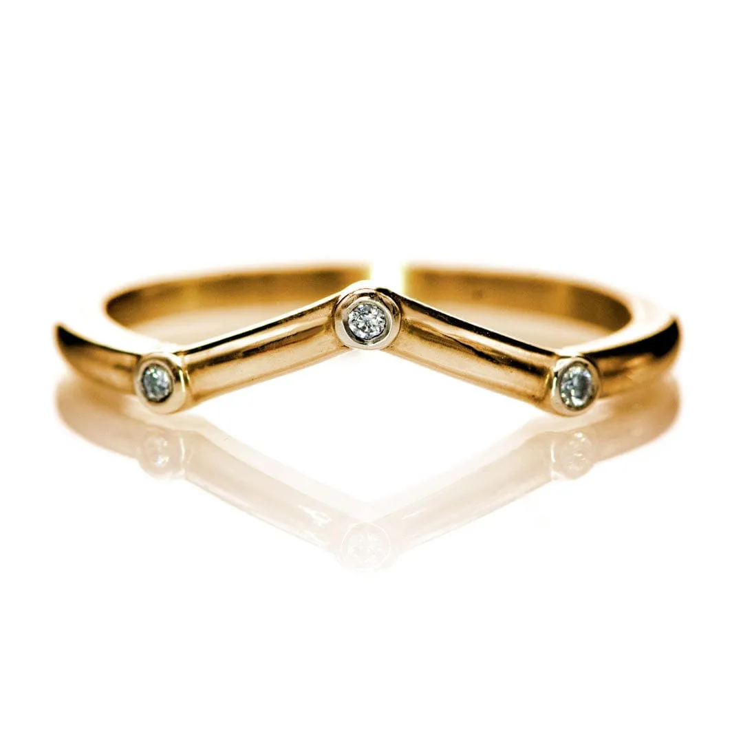 Vinnie Chevron Band - Bezel Set Diamond Contoured Wedding Ring