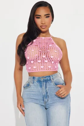 Weekend Vibe Sequin Crochet Top - Pink