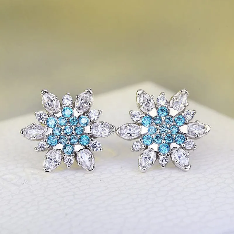 White Zircon Silver Jewelry Snowflake Stud Earrings