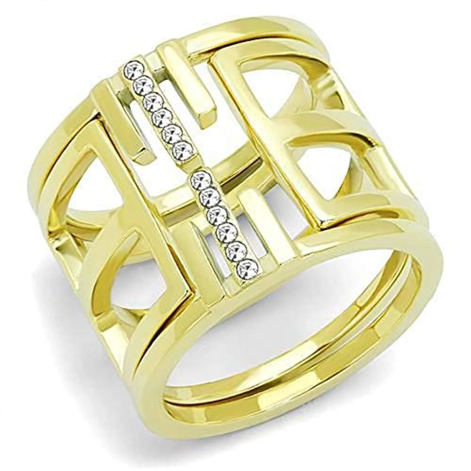 WildKlass Stainless Steel Ring IP Gold Women Top Grade Crystal Clear