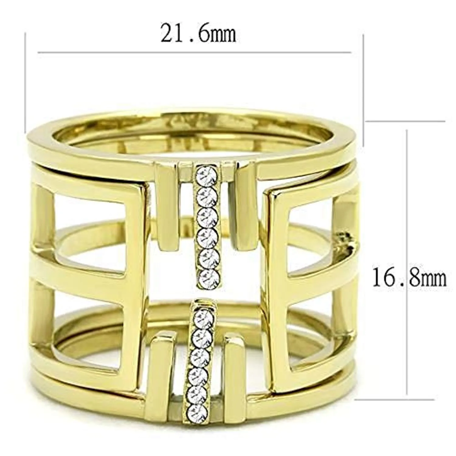 WildKlass Stainless Steel Ring IP Gold Women Top Grade Crystal Clear