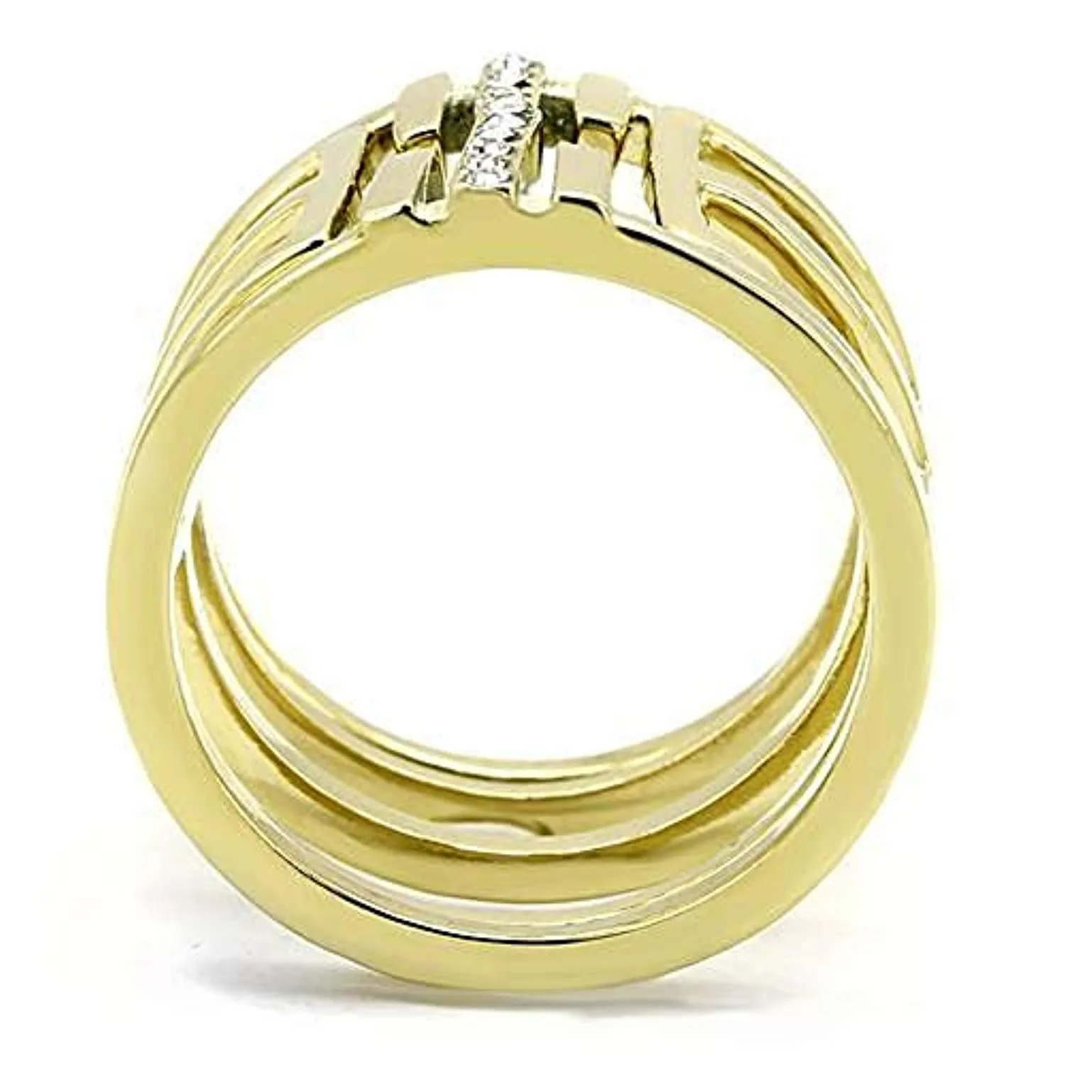 WildKlass Stainless Steel Ring IP Gold Women Top Grade Crystal Clear