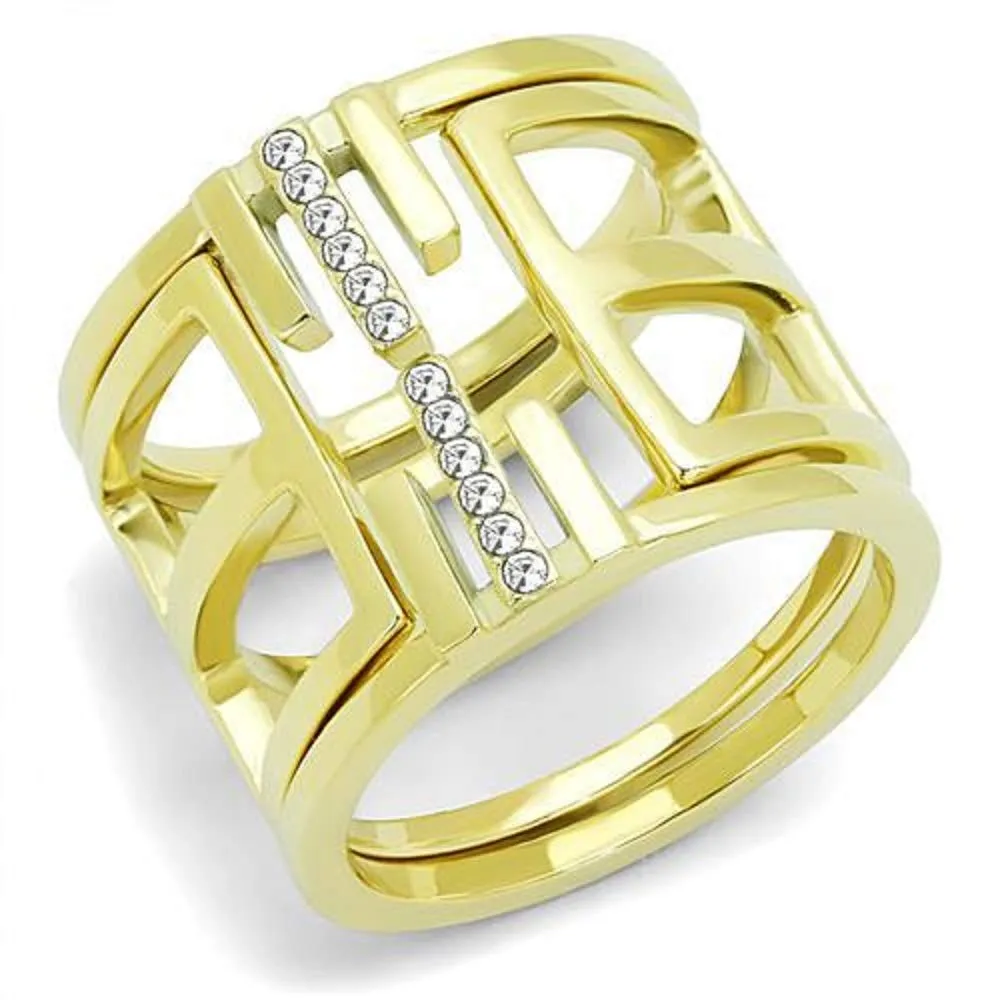 WildKlass Stainless Steel Ring IP Gold Women Top Grade Crystal Clear