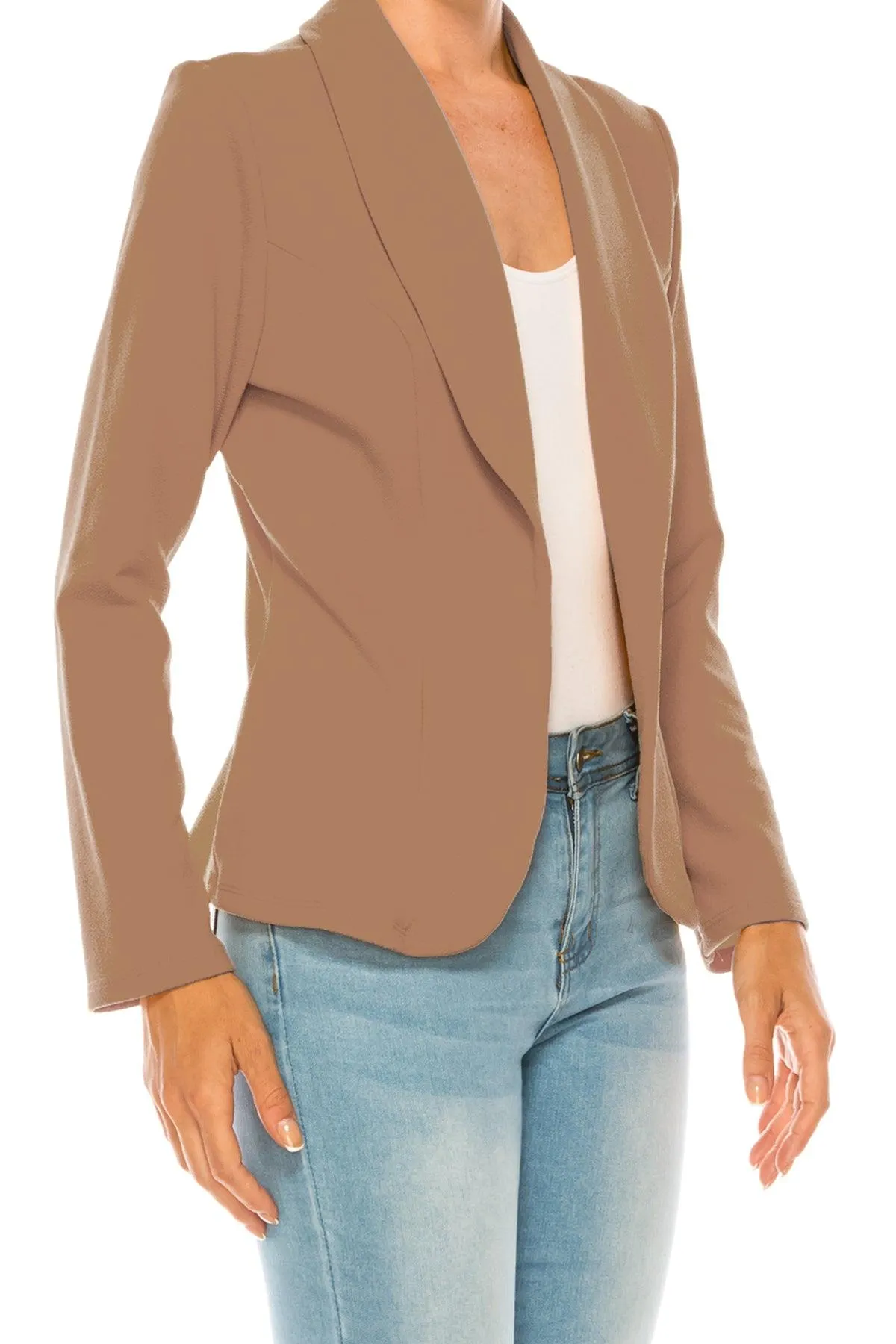 Women's Casual Solid Office Work Wear Long Sleeve Fitted Open Front Blazer Jacket