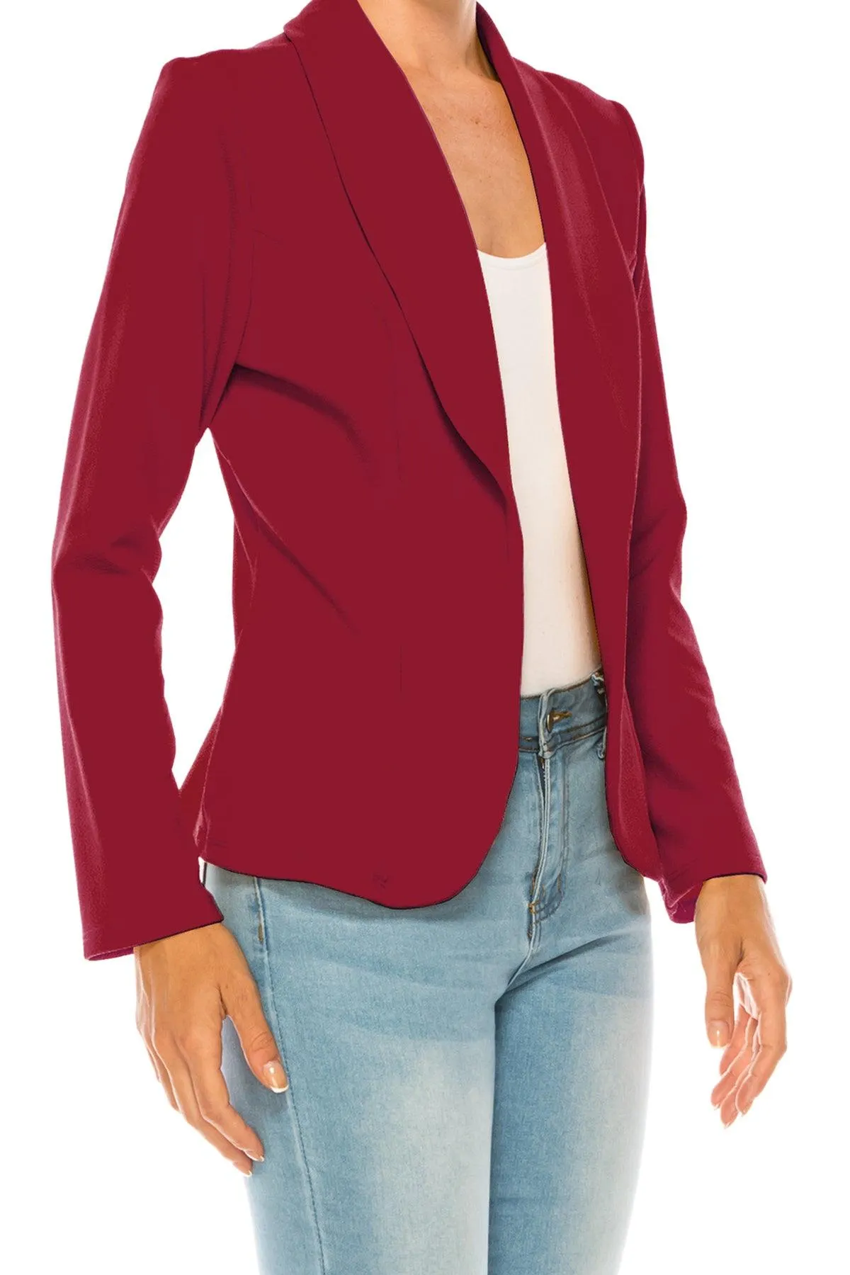 Women's Casual Solid Office Work Wear Long Sleeve Fitted Open Front Blazer Jacket