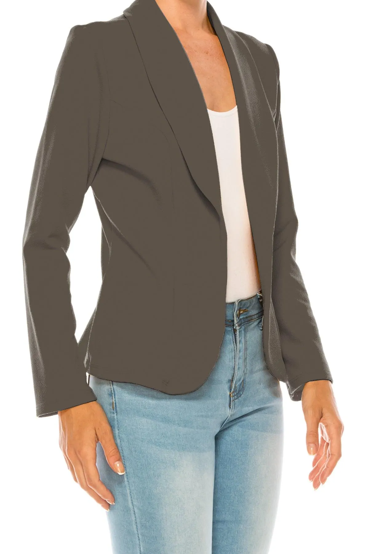 Women's Casual Solid Office Work Wear Long Sleeve Fitted Open Front Blazer Jacket