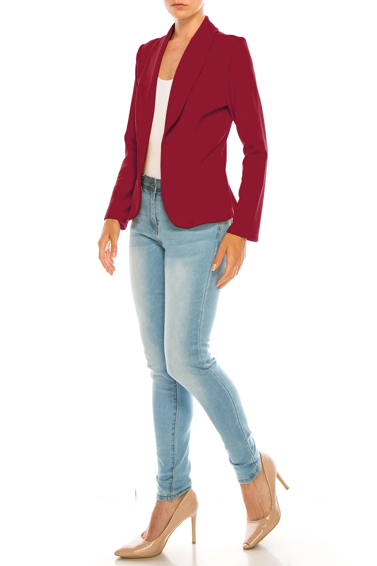 Women's Casual Solid Office Work Wear Long Sleeve Fitted Open Front Blazer Jacket