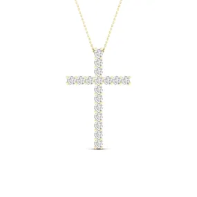 Yellow Gold Diamond Cross Pendant With Necklace Included